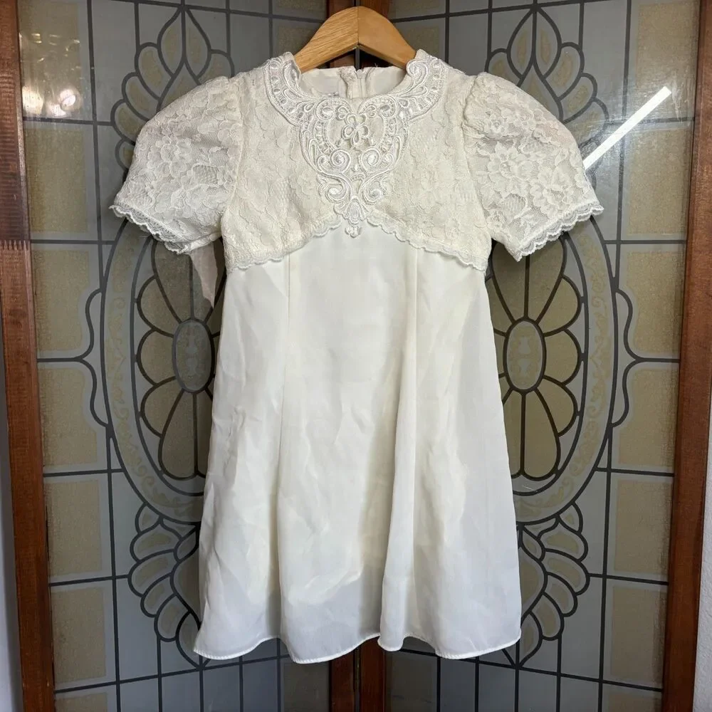 Jessica McClintok Vintage Christening Lace Embroidered Baptism Dress Size 6